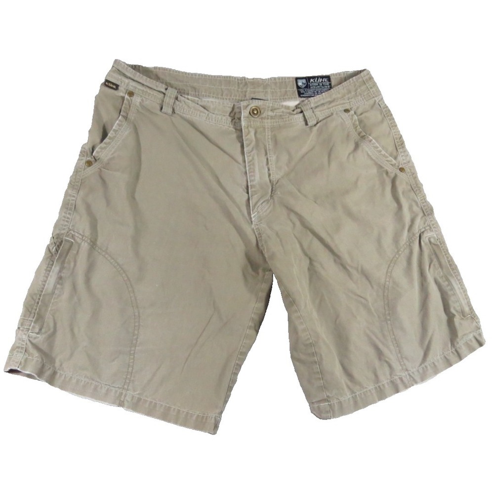 Kuhl Men Cargo Shorts W36 L10 Khaki Patina Dye Hiking Outdoor Utility Cotton EUC